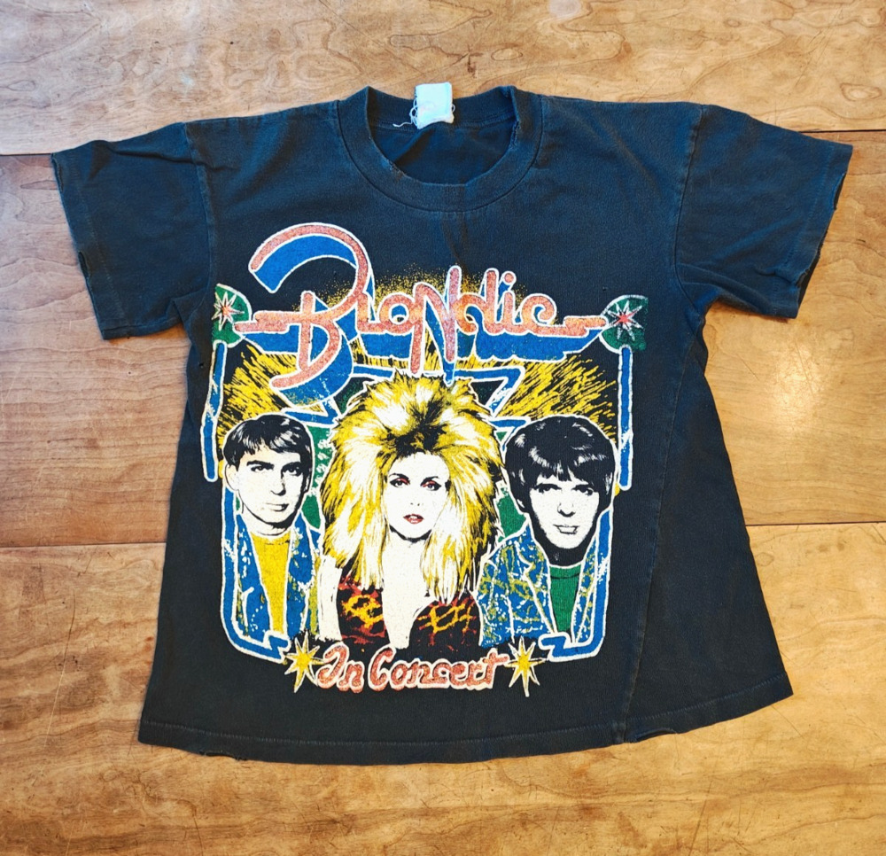 MadeWorn Blondie "In Concert" Vintage Distressed Cropped Tee Rare Glitter XS